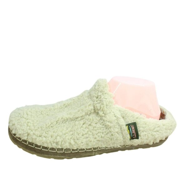 LL Bean White Knit Shearling Lined Water Resistant Cozy Slippers Size 11 M - Picture 1 of 9